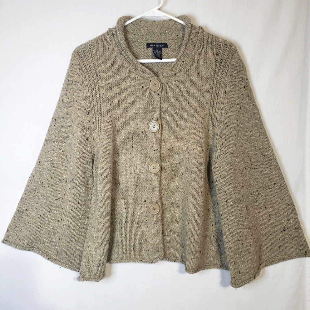 Max Edition Button Up Cardigan Speckled Tan Sweater Size XL